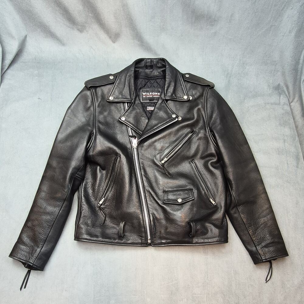 Vintage Wilsons Leather Jacket Motorcycle Rockabilly Black Biker Moto Ramones M